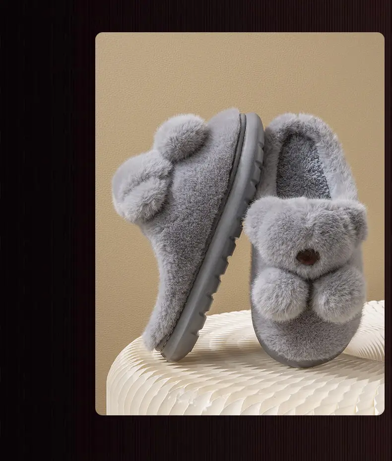 Winter Women's Cartoon Bear Plush Slippers White — feature 14