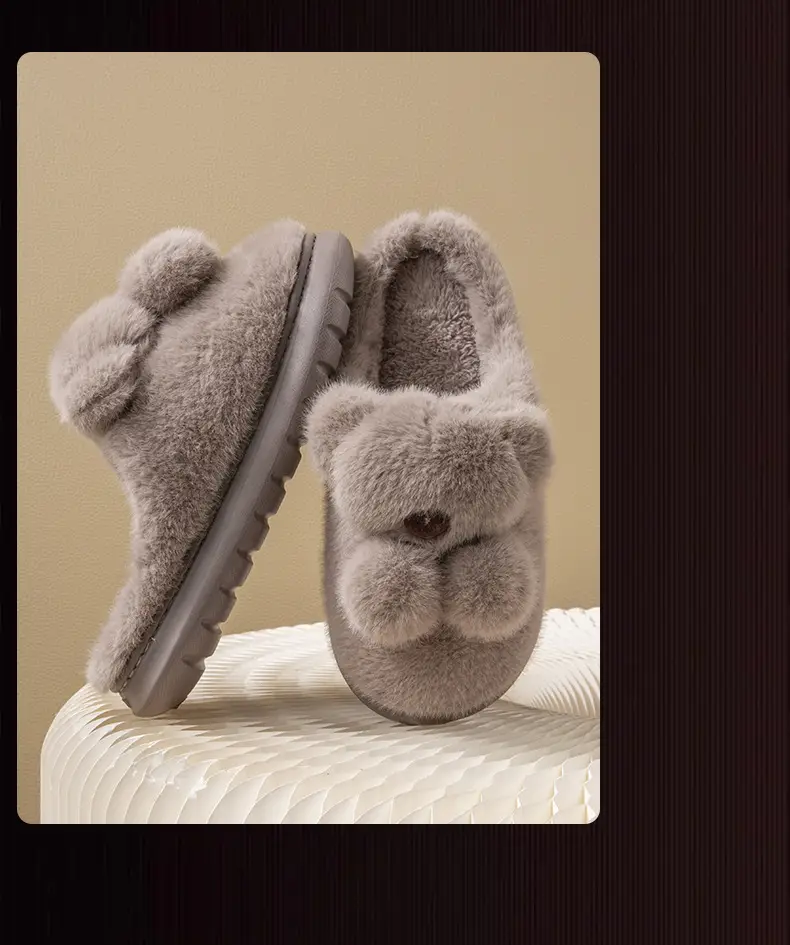 Winter Women's Cartoon Bear Plush Slippers White — feature 15