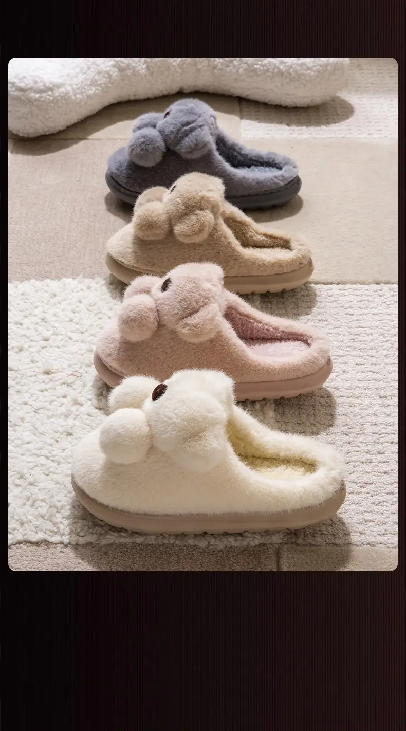 Winter Women's Cartoon Bear Plush Slippers White — feature 18