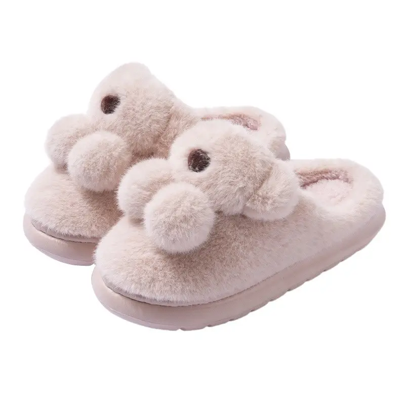 Winter Women's Cartoon Bear Plush Slippers White - Image 3
