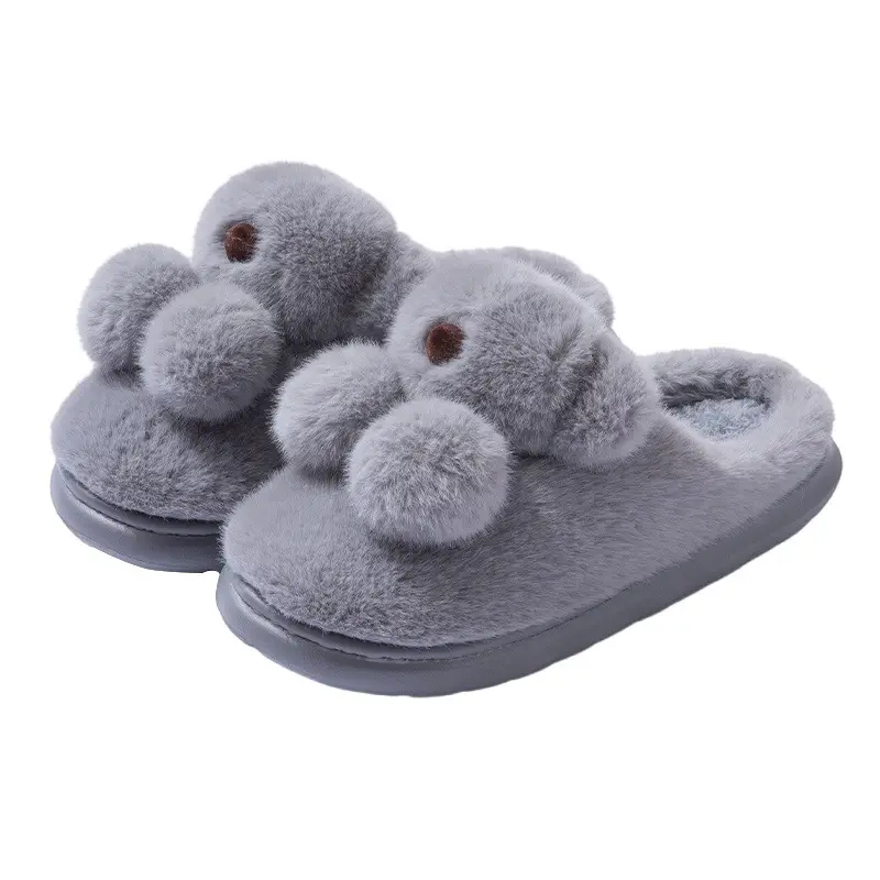 Winter Women's Cartoon Bear Plush Slippers White - Image 4