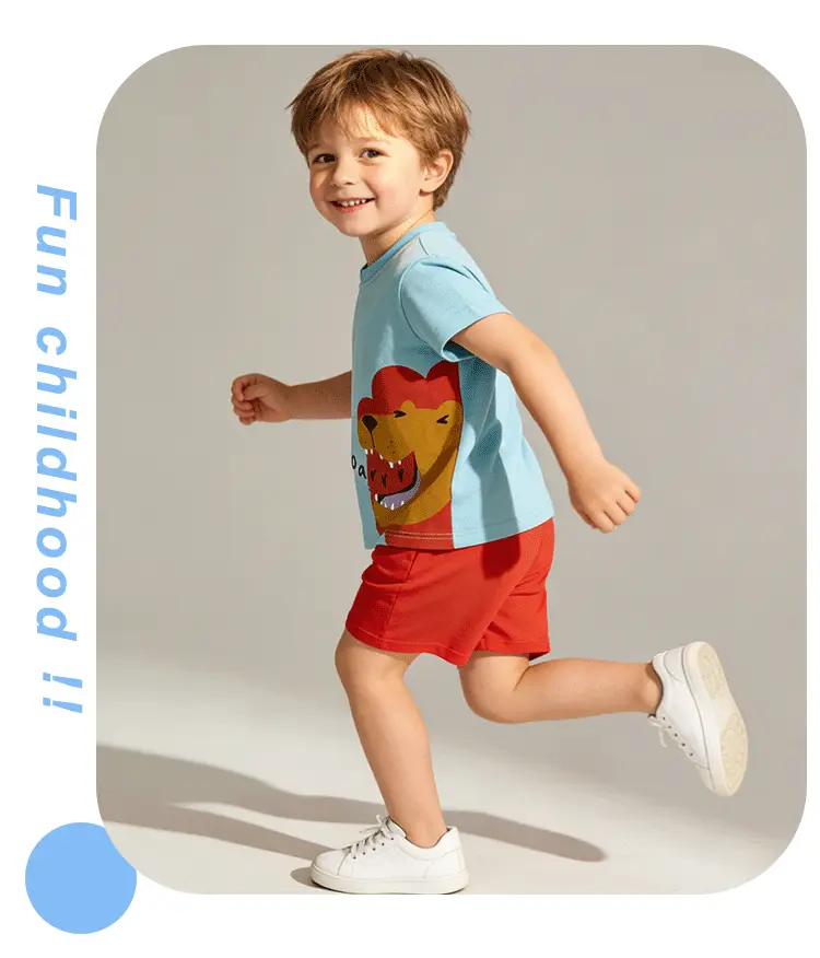 Boys Printed T-Shirt Shorts Set Summer Light Blue Orange — feature 7