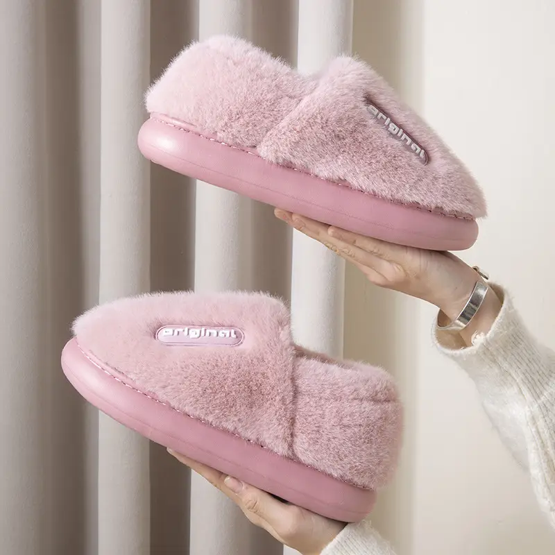 Women Cotton Anti-Slip Slippers Winter Warm Pink Grey - Image 6