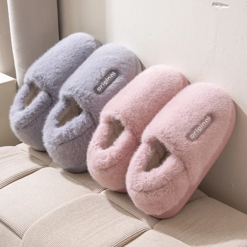 Women Cotton Anti-Slip Slippers Winter Warm Pink Grey - Image 8