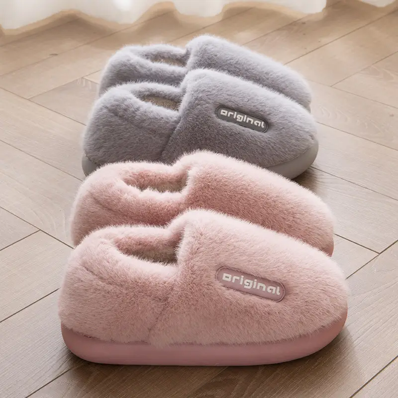 Women Cotton Anti-Slip Slippers Winter Warm Pink Grey - Image 9