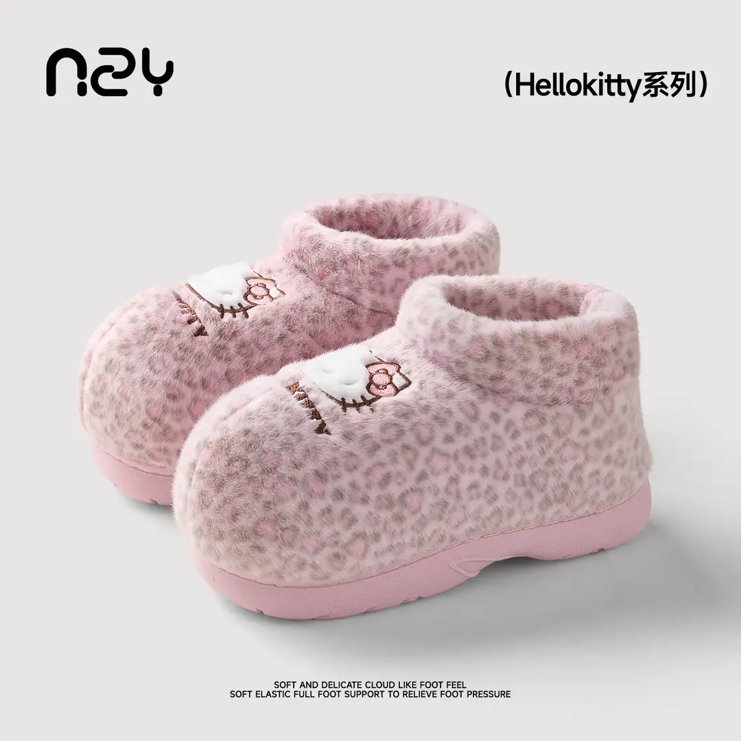 Authentic Co-Branded Hello Kitty Cotton Slippers for Women Winter Indoor Home Warm Anti-Slip Cute Bag Heel Cotton Shoes for Women - Image 4