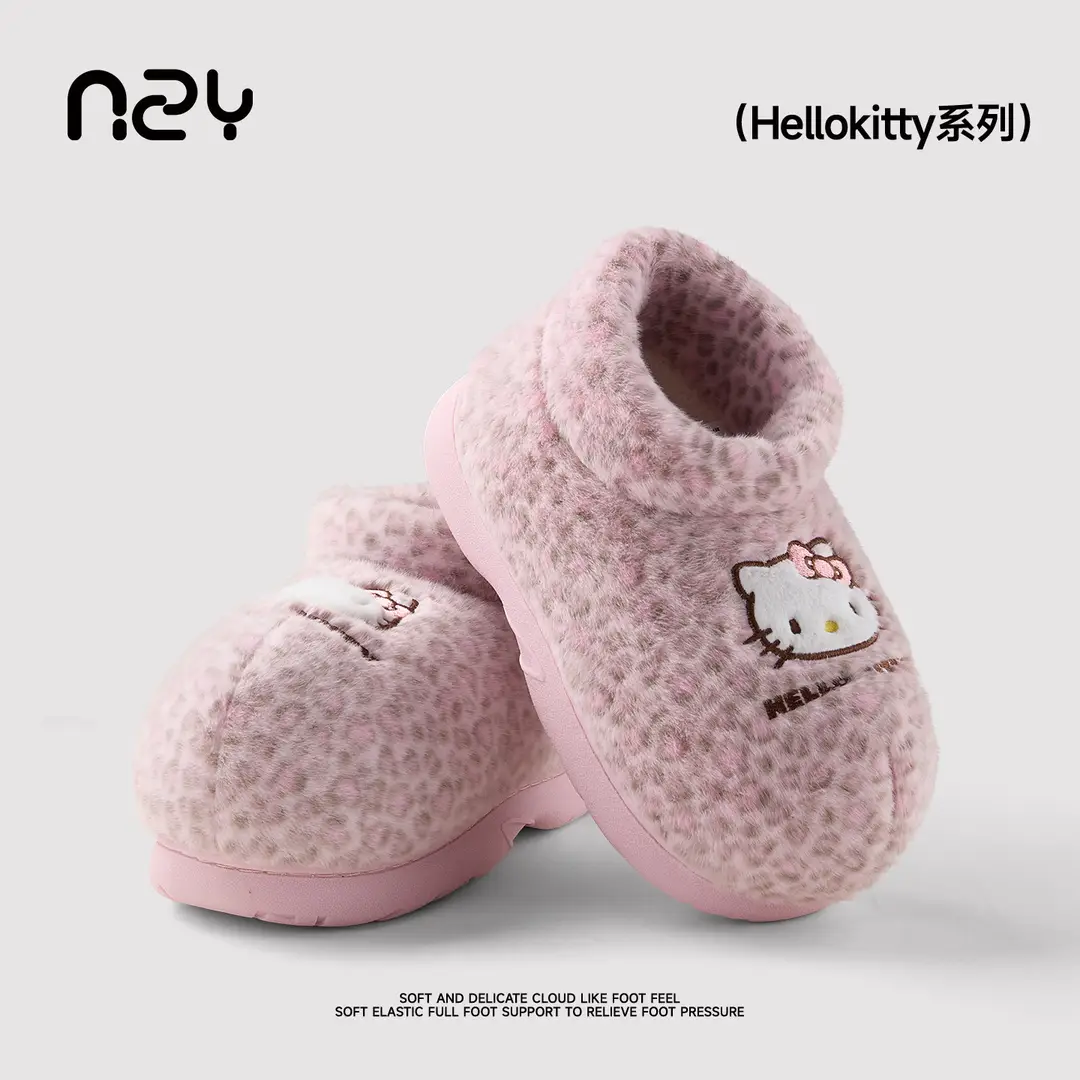 Authentic Co-Branded Hello Kitty Cotton Slippers for Women Winter Indoor Home Warm Anti-Slip Cute Bag Heel Cotton Shoes for Women - Image 6