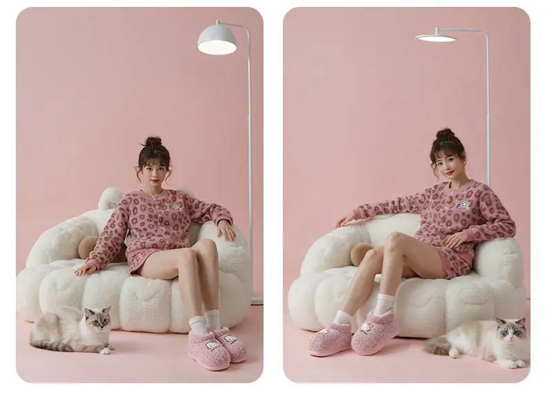 Authentic Co-Branded Hello Kitty Cotton Slippers for Women Winter Indoor Home Warm Anti-Slip Cute Bag Heel Cotton Shoes for Women — feature 9