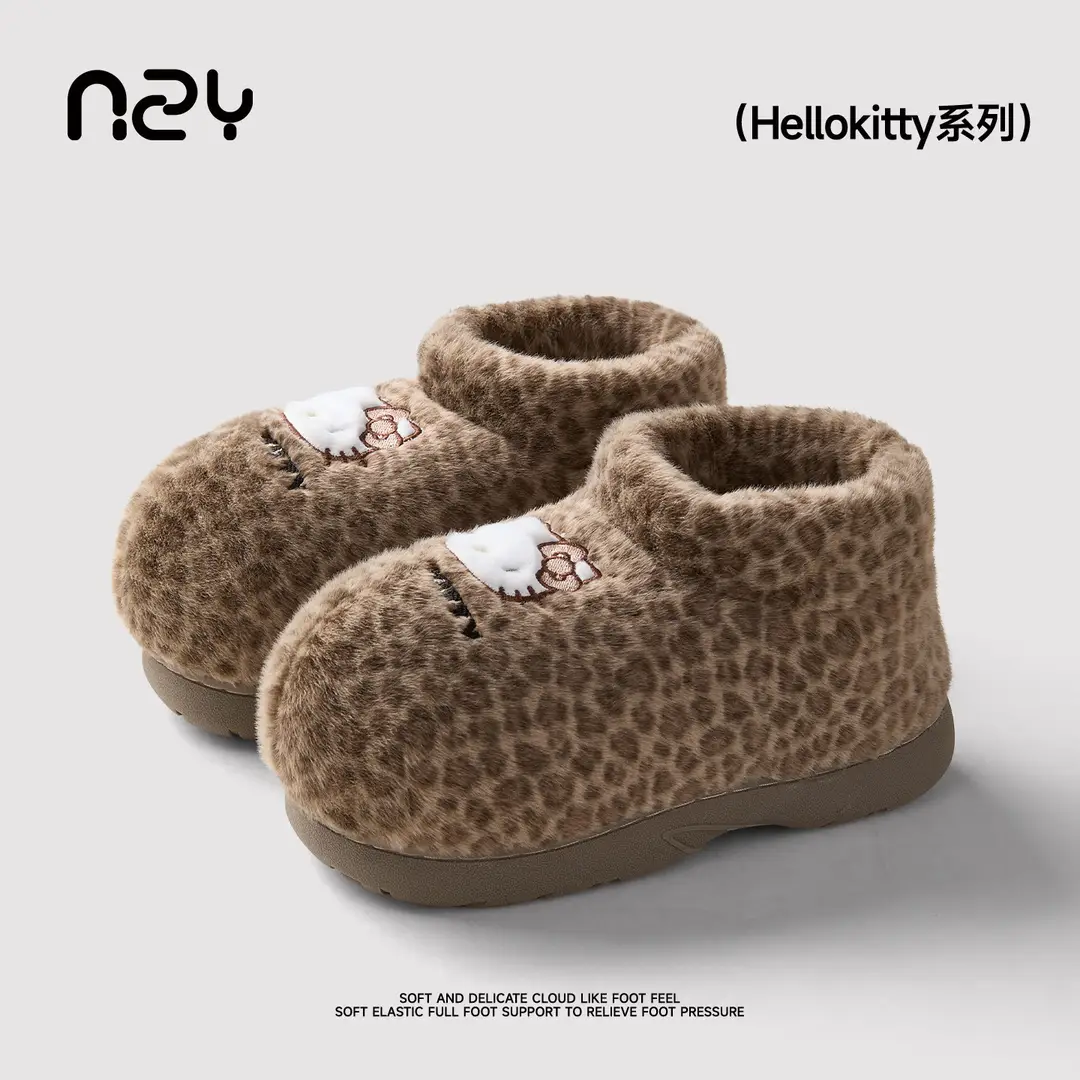 Authentic Co-Branded Hello Kitty Cotton Slippers for Women Winter Indoor Home Warm Anti-Slip Cute Bag Heel Cotton Shoes for Women - Image 3