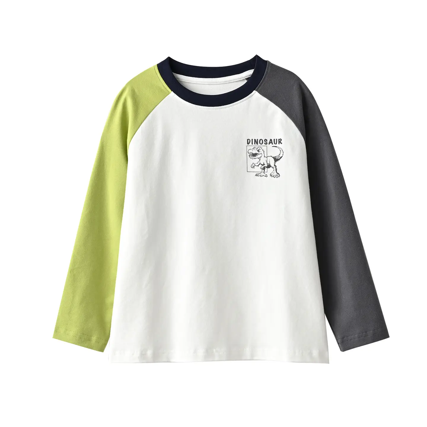 Children's Cartoon Dinosaur Raglan Sleeve T-Shirt White Black Green - Image 8