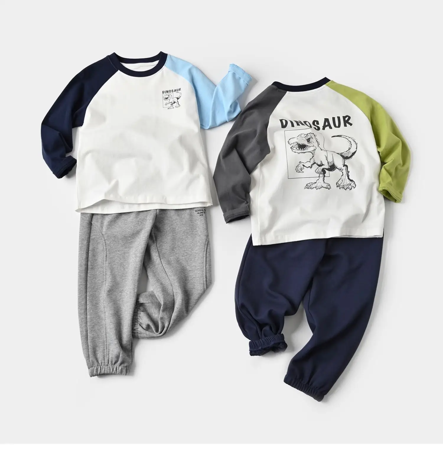 Children's Cartoon Dinosaur Raglan Sleeve T-Shirt White Black Green — feature 22