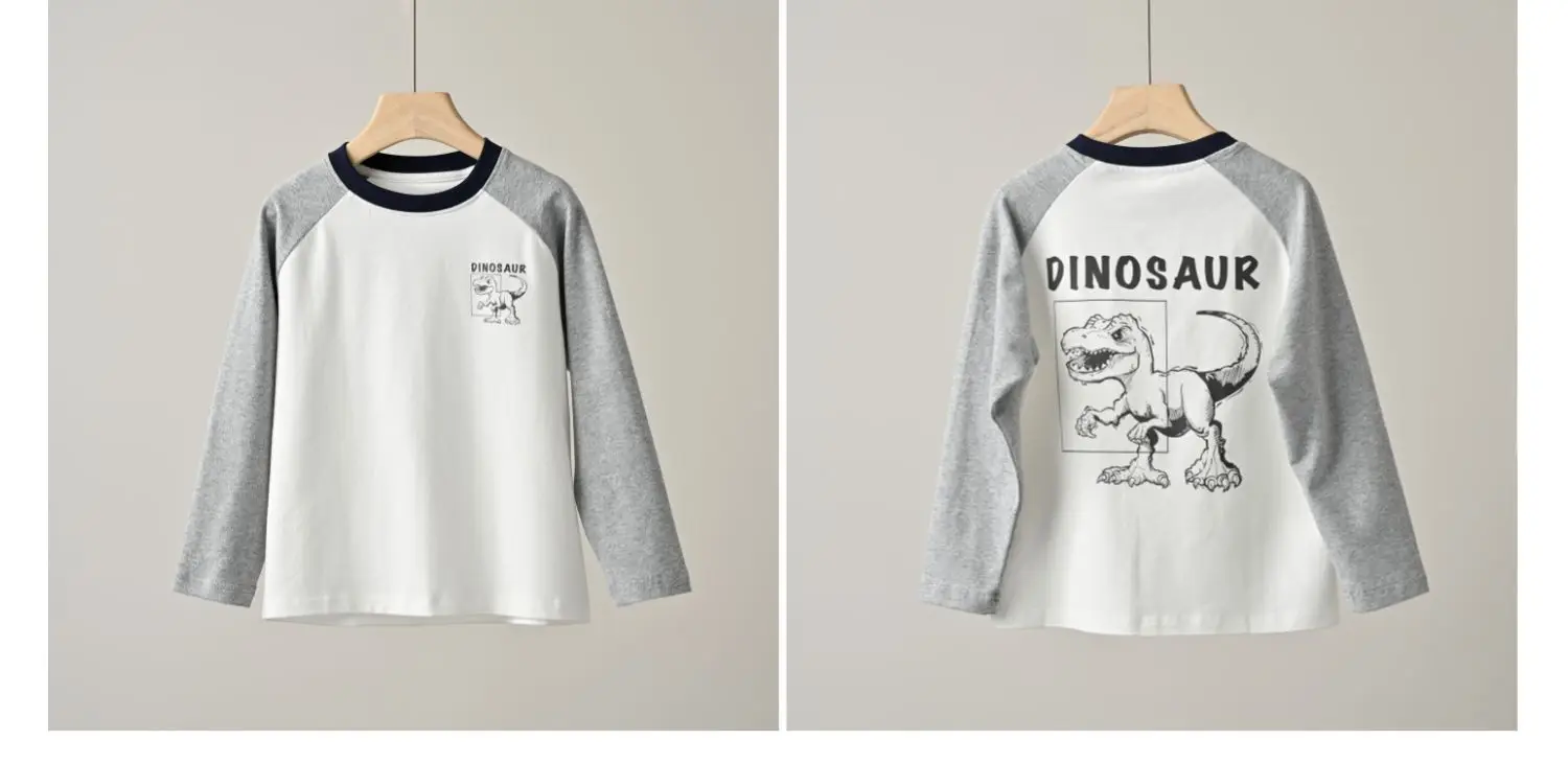 Children's Cartoon Dinosaur Raglan Sleeve T-Shirt White Black Green — feature 23