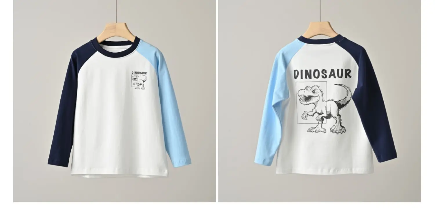 Children's Cartoon Dinosaur Raglan Sleeve T-Shirt White Black Green — feature 25