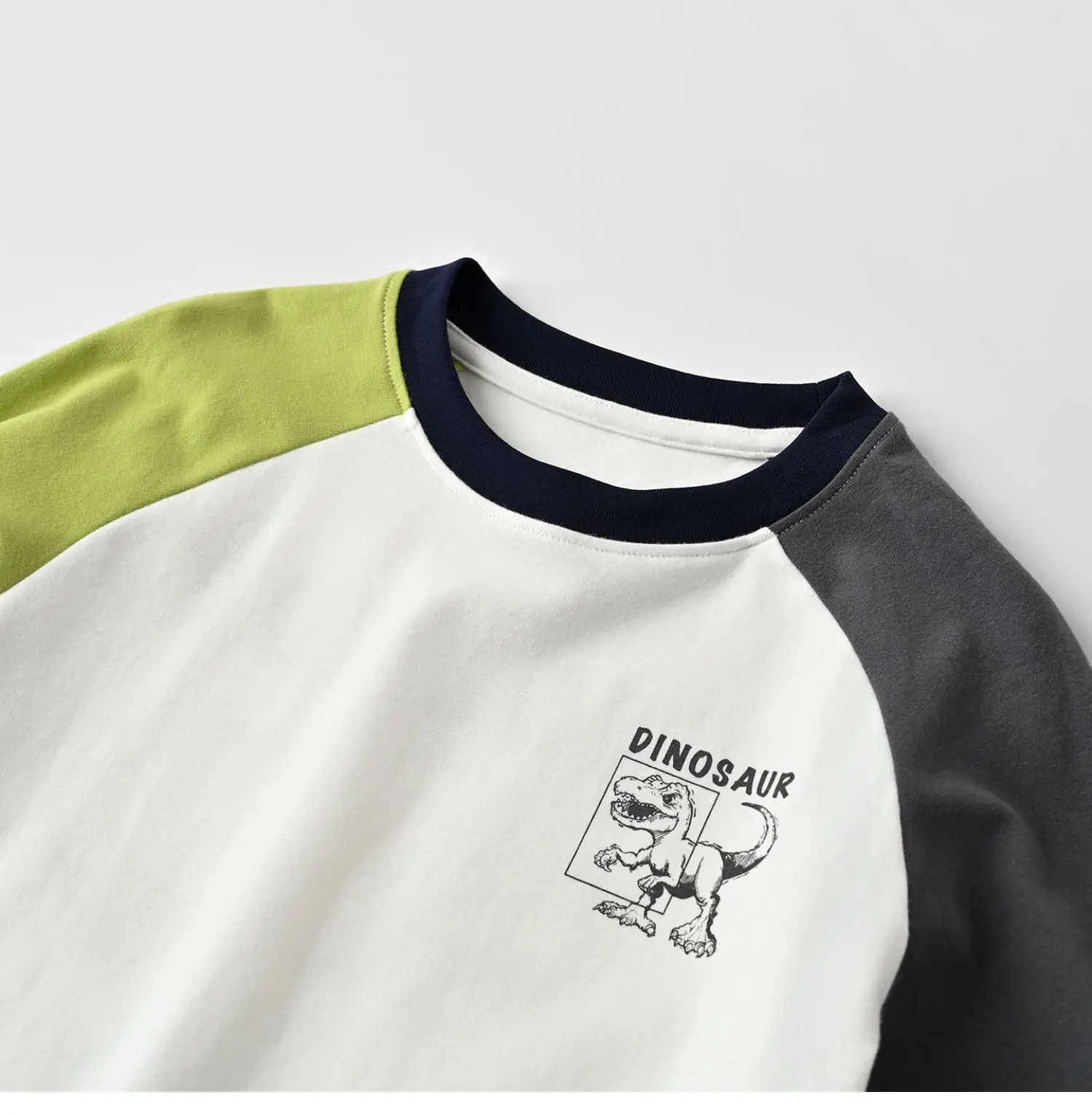 Children's Cartoon Dinosaur Raglan Sleeve T-Shirt White Black Green — feature 32