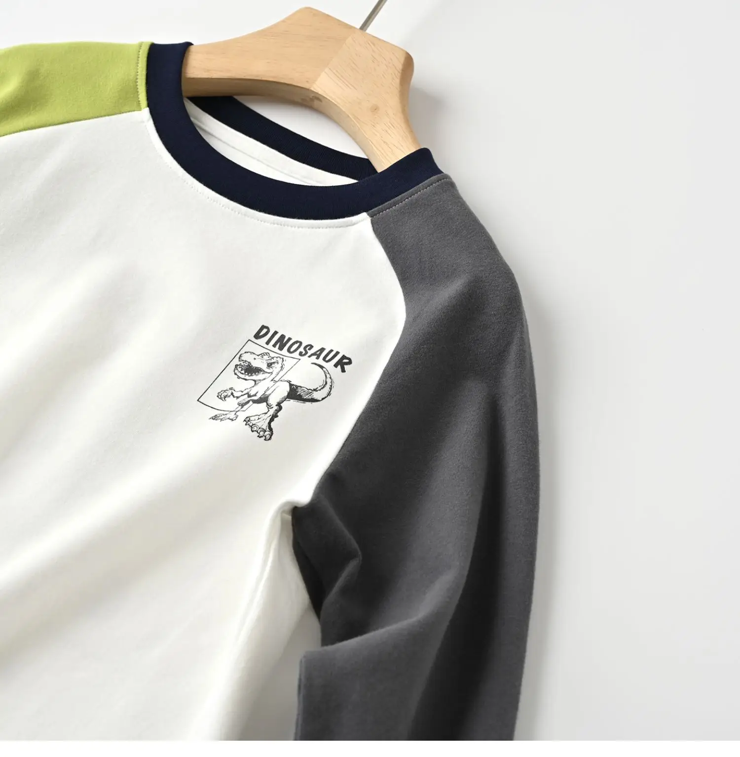 Children's Cartoon Dinosaur Raglan Sleeve T-Shirt White Black Green — feature 34