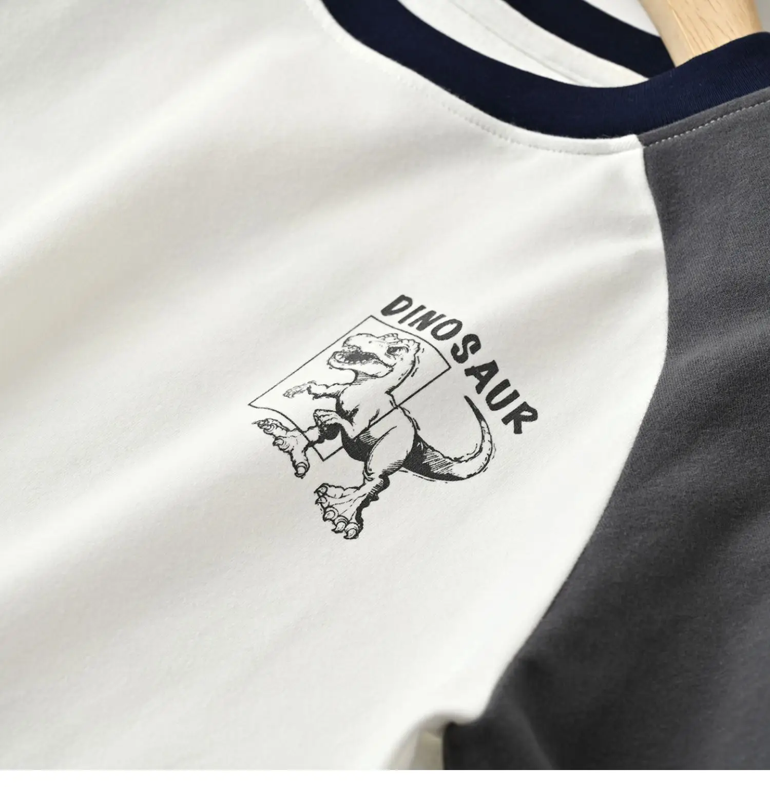 Children's Cartoon Dinosaur Raglan Sleeve T-Shirt White Black Green — feature 35