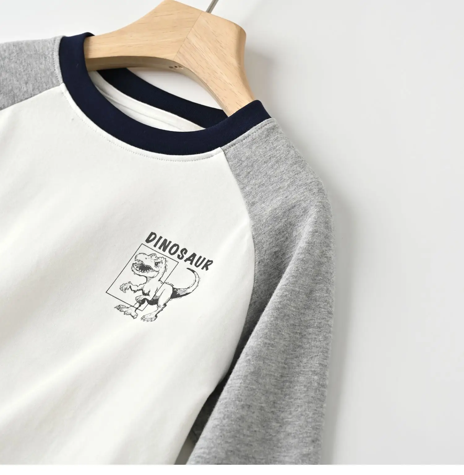 Children's Cartoon Dinosaur Raglan Sleeve T-Shirt White Black Green — feature 41