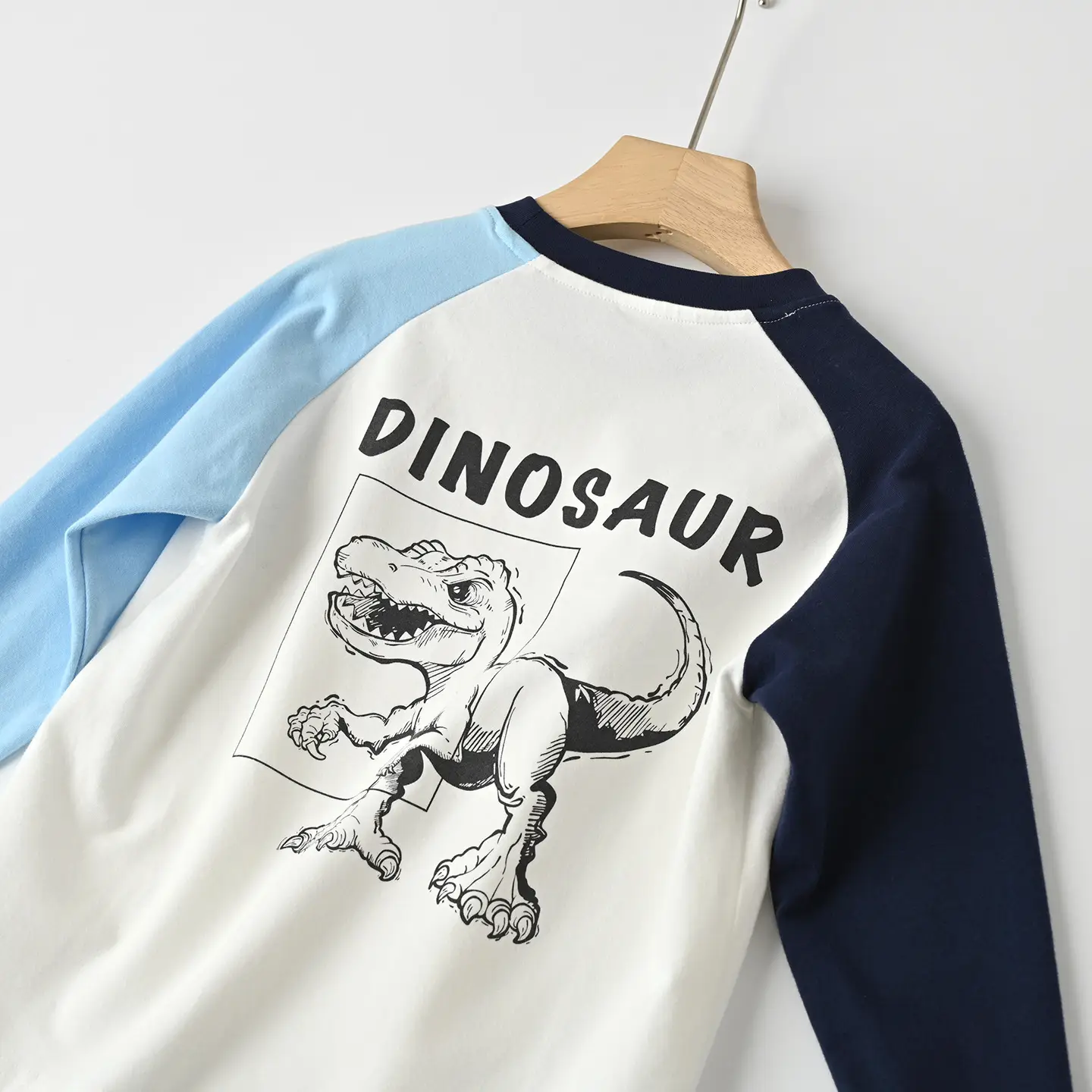 Children's Cartoon Dinosaur Raglan Sleeve T-Shirt White Black Green — feature 48