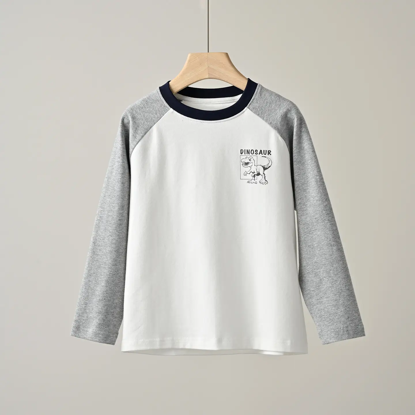 Children's Cartoon Dinosaur Raglan Sleeve T-Shirt White Black Green - Image 3