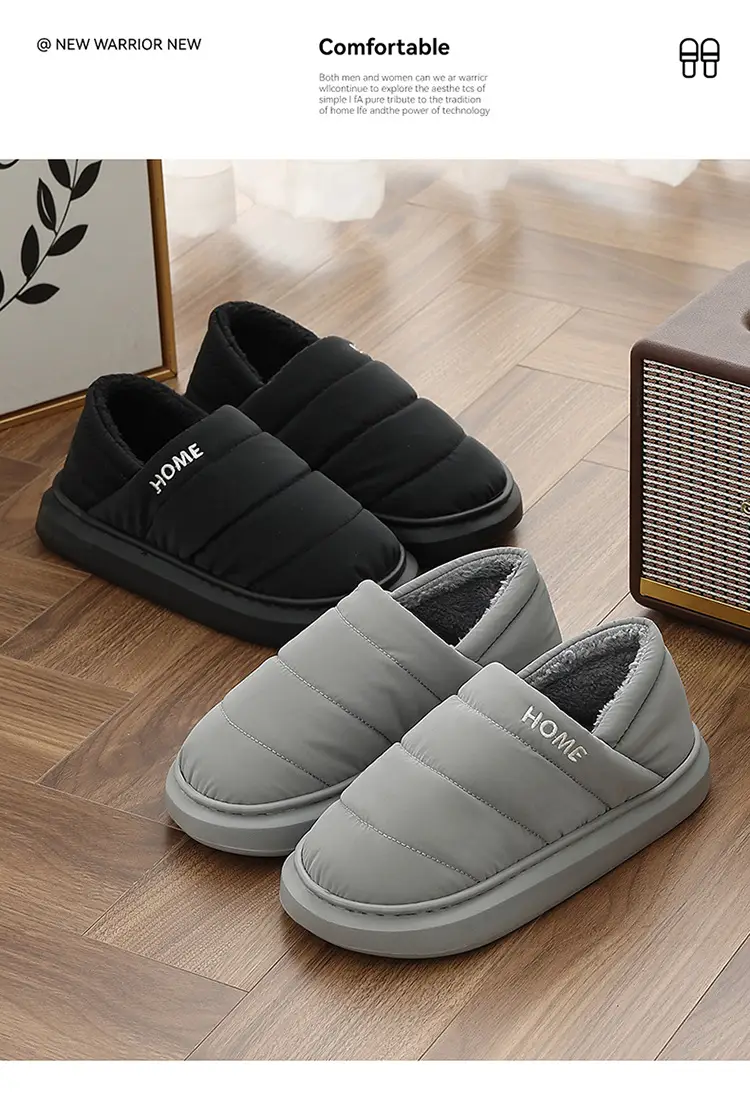 Thick-Soled Bag-Heeled Waterproof and Non-Slip Cotton Slippers for Men, Winter Indoor Home Comfort Fleece-Lined Warm Cotton Shoes for Men to Wear Outside — feature 11