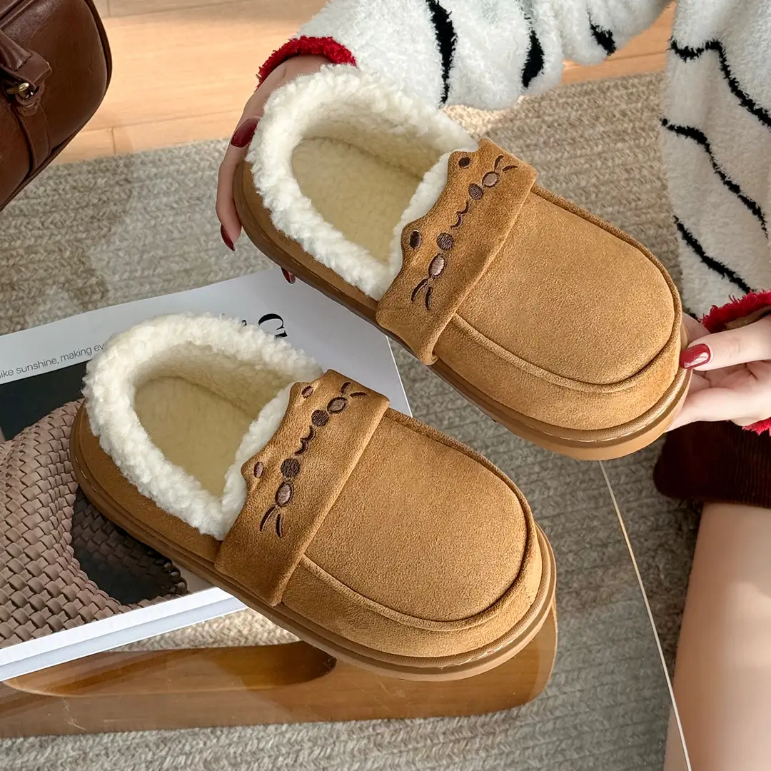Birkenstock Shoes Women's Velvet Winter Thick-Soled Outer Wear Non-Slip Warm Furry Slippers Home Cotton Slippers Women's Cotton Shoes - Image 6