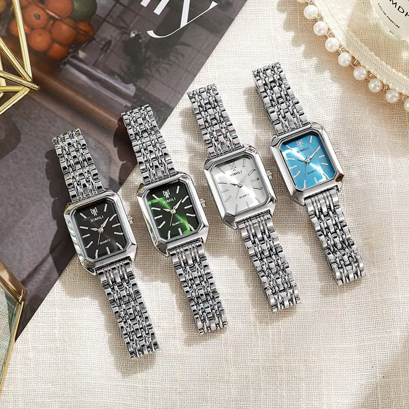 Cross-Border New Hot-Selling Women's Watches, Fashionable and Simple Steel Band Watches, Women's Wristwatches, Square Quartz Watches Wholesale
