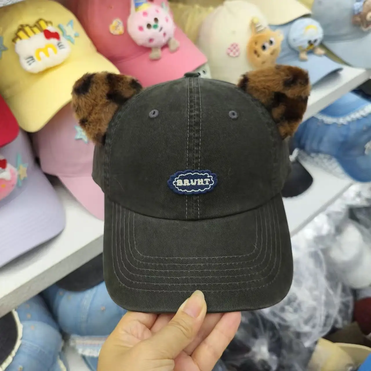Cute Bear Ears Cap for Women Small Hats Sweet Girl Short Eared Baseball Caps