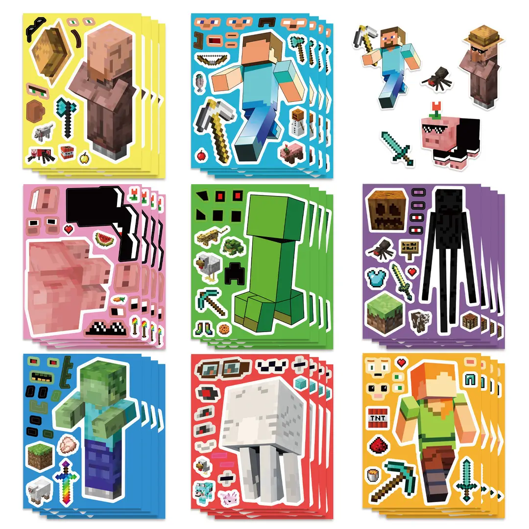 8 Pixel World Make a Face Puzzle Stickers for Kidsren, Educational Early Education DIY Party Decoration Waterproof Stickers — feature 1