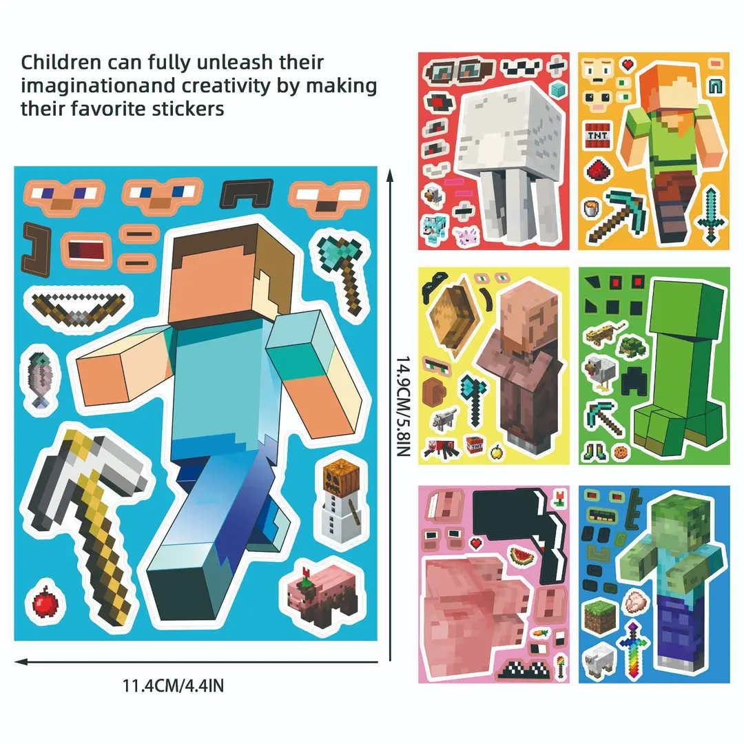 8 Pixel World Make a Face Puzzle Stickers for Kidsren, Educational Early Education DIY Party Decoration Waterproof Stickers — feature 3