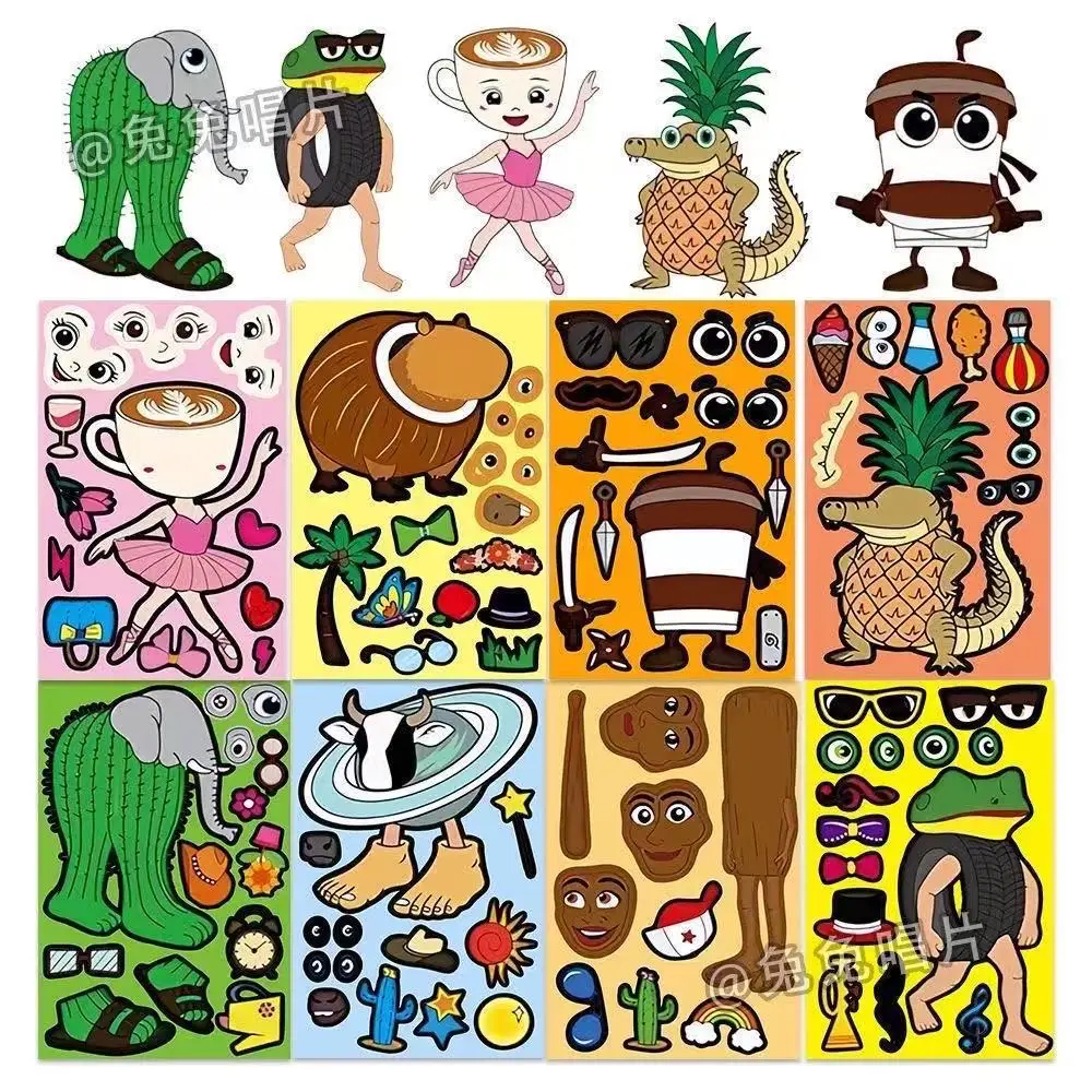 8 Pixel World Make a Face Puzzle Stickers for Kidsren, Educational Early Education DIY Party Decoration Waterproof Stickers