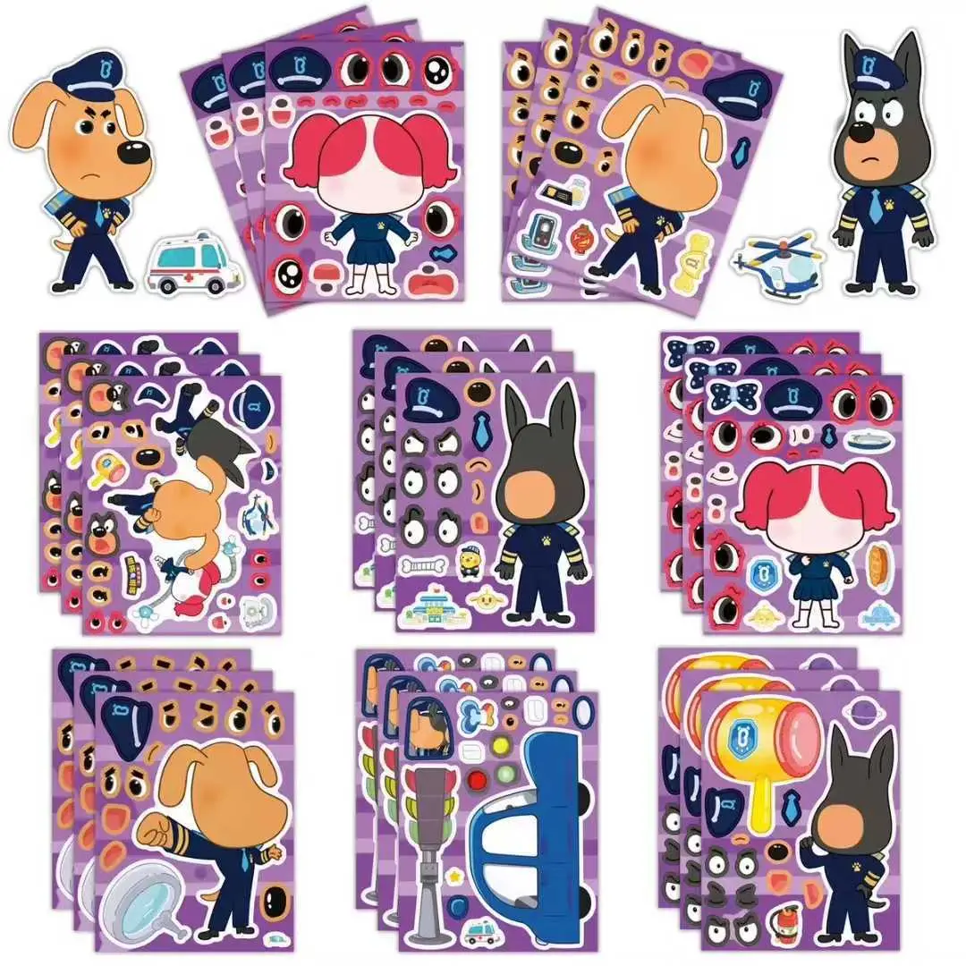 8 Pixel World Make a Face Puzzle Stickers for Kidsren, Educational Early Education DIY Party Decoration Waterproof Stickers