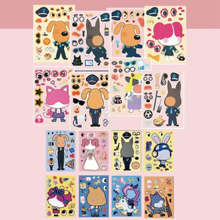 8 Pixel World Make a Face Puzzle Stickers for Kidsren, Educational Early Education DIY Party Decoration Waterproof Stickers