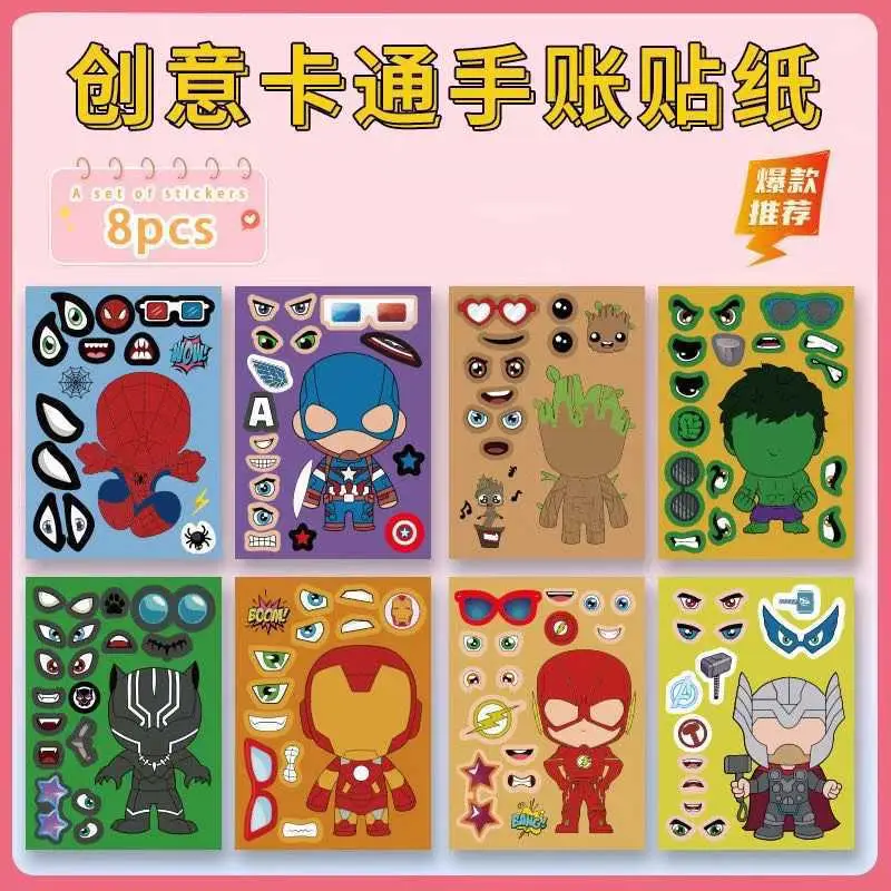 8 Pixel World Make a Face Puzzle Stickers for Kidsren, Educational Early Education DIY Party Decoration Waterproof Stickers