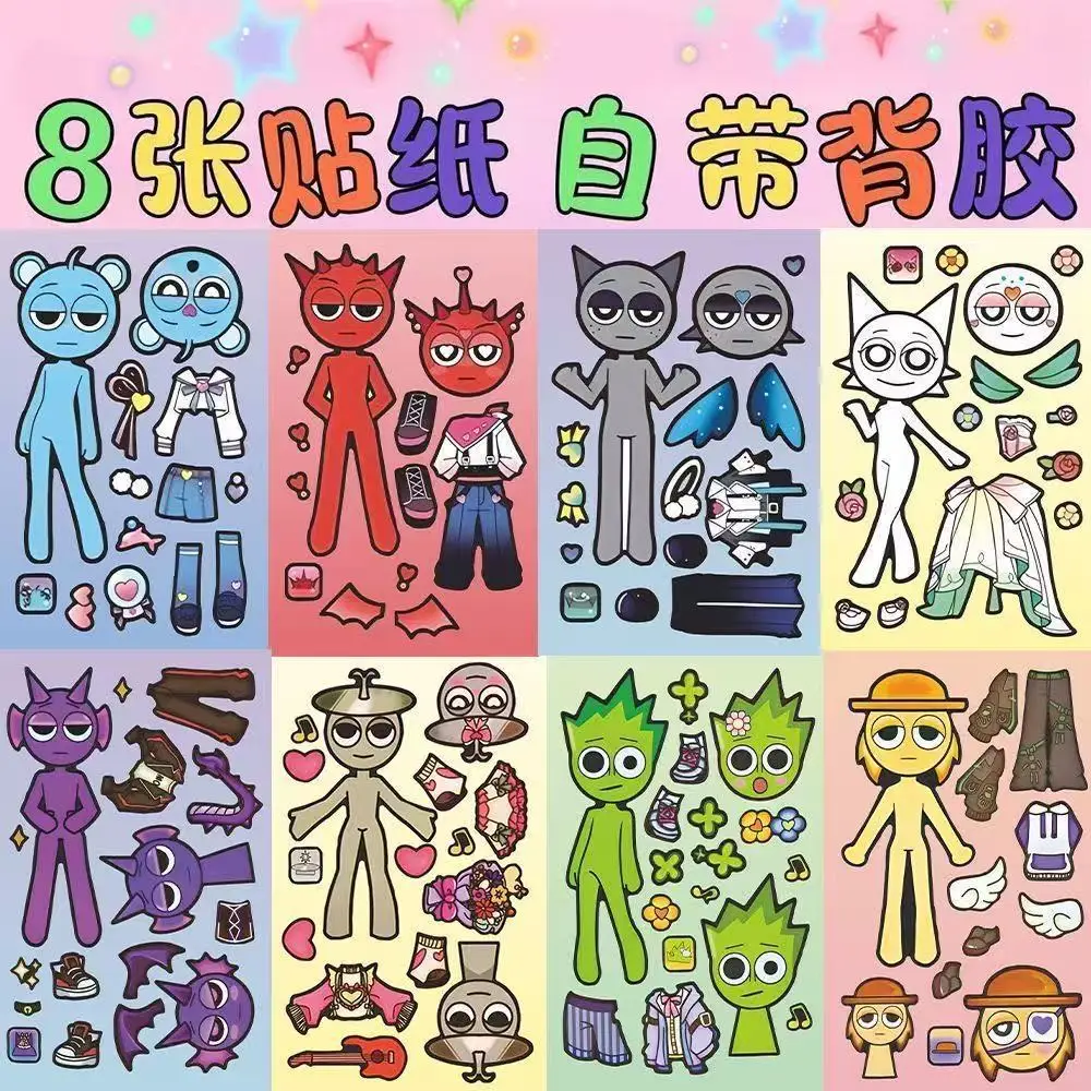 8 Pixel World Make a Face Puzzle Stickers for Kidsren, Educational Early Education DIY Party Decoration Waterproof Stickers