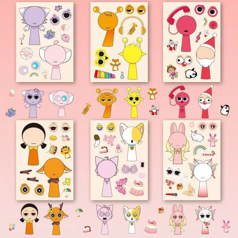 8 Pixel World Make a Face Puzzle Stickers for Kidsren, Educational Early Education DIY Party Decoration Waterproof Stickers