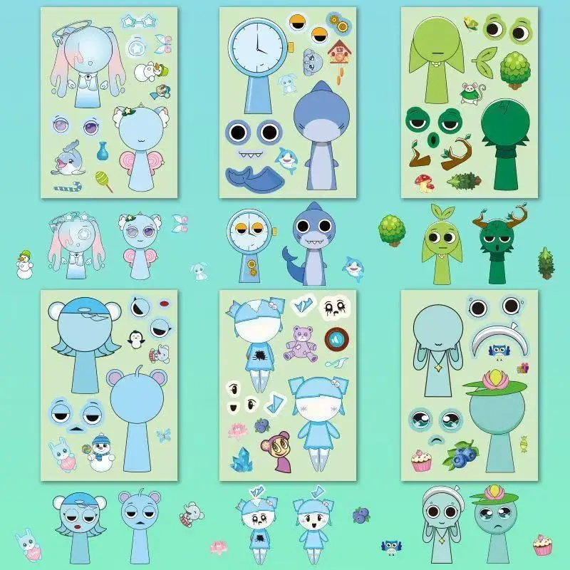8 Pixel World Make a Face Puzzle Stickers for Kidsren, Educational Early Education DIY Party Decoration Waterproof Stickers
