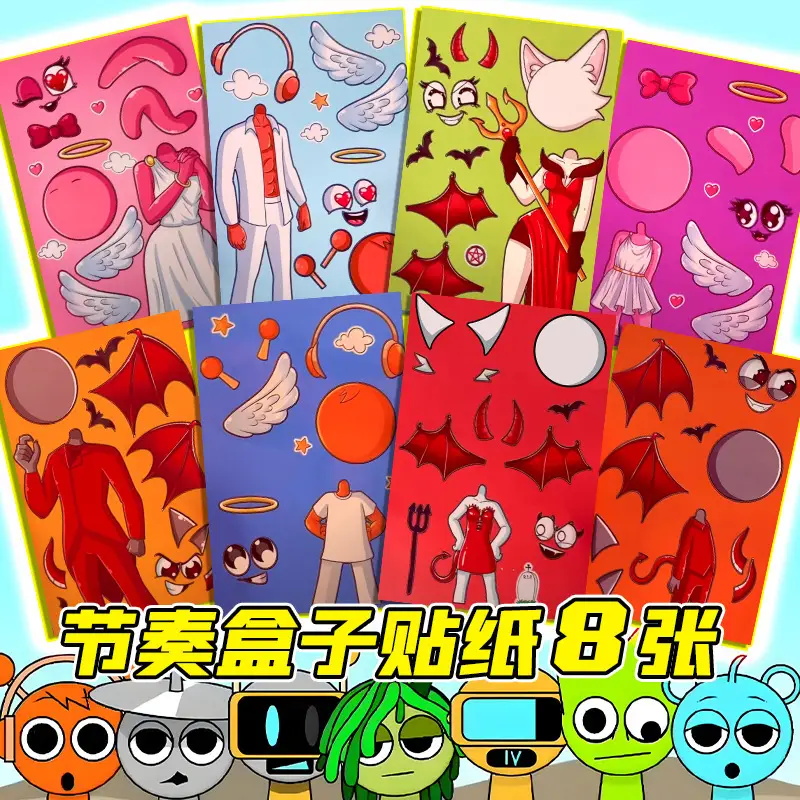 8 Pixel World Make a Face Puzzle Stickers for Kidsren, Educational Early Education DIY Party Decoration Waterproof Stickers