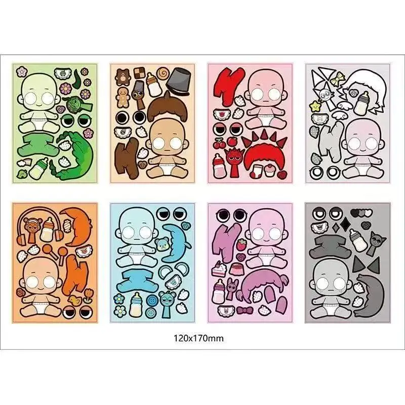 8 Pixel World Make a Face Puzzle Stickers for Kidsren, Educational Early Education DIY Party Decoration Waterproof Stickers