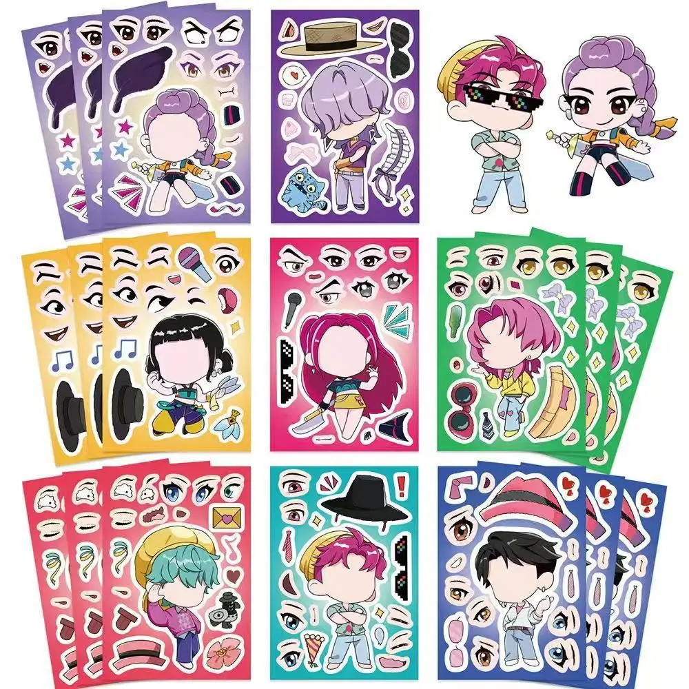 8 Pixel World Make a Face Puzzle Stickers for Kidsren, Educational Early Education DIY Party Decoration Waterproof Stickers