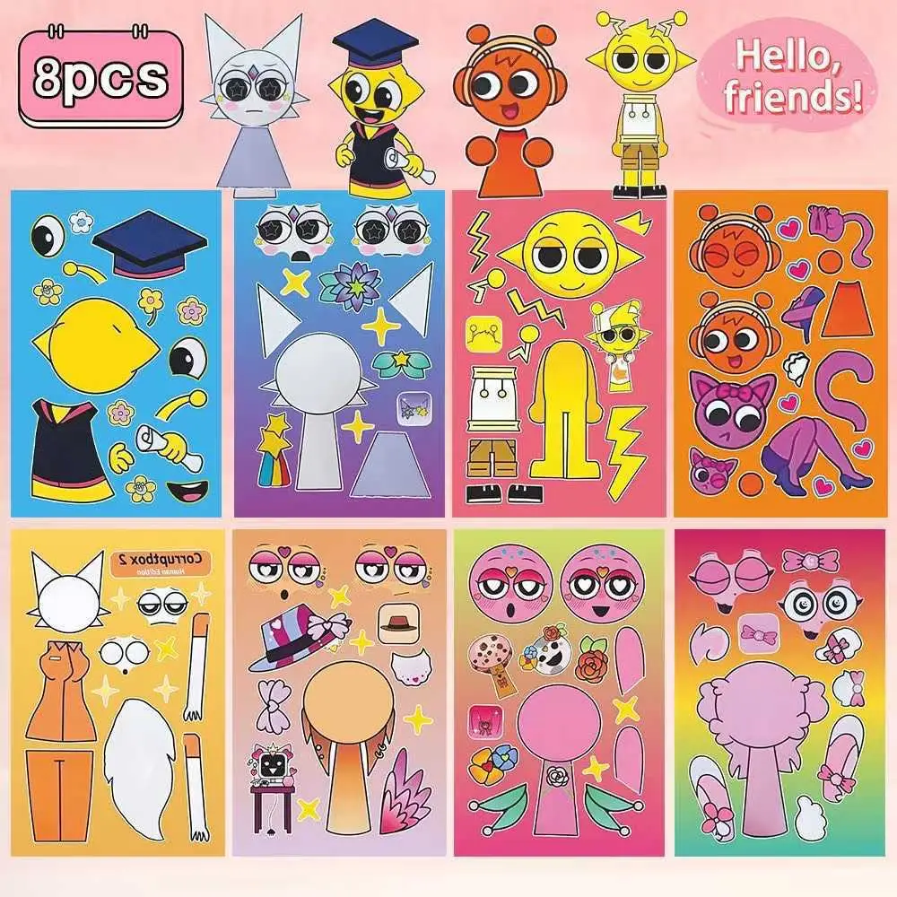 8 Pixel World Make a Face Puzzle Stickers for Kidsren, Educational Early Education DIY Party Decoration Waterproof Stickers