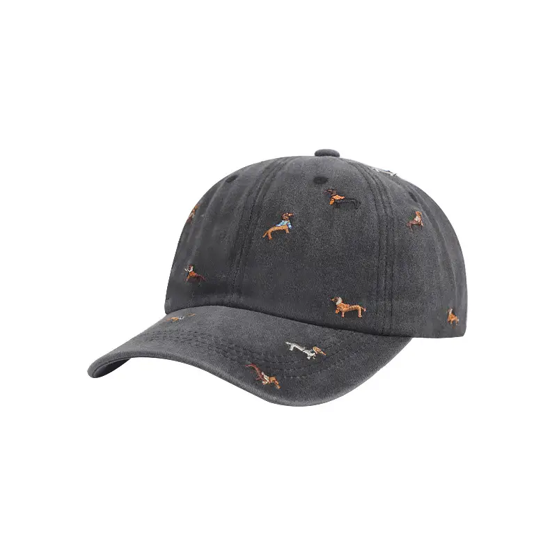 Cute Dachshund Embroidered Black Baseball Cap for Women - Image 10