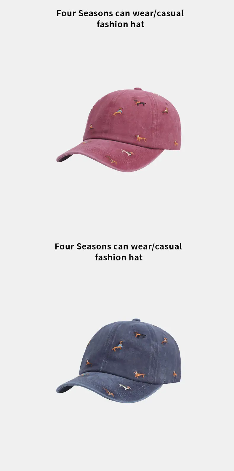 Cute Dachshund Embroidered Black Baseball Cap for Women — feature 11