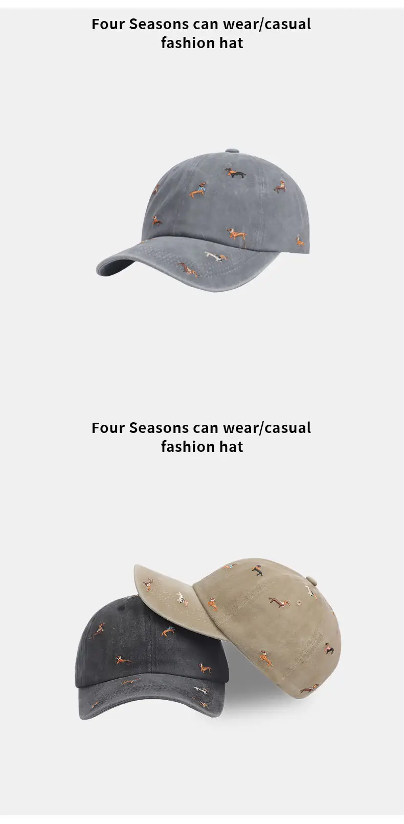 Cute Dachshund Embroidered Black Baseball Cap for Women — feature 12