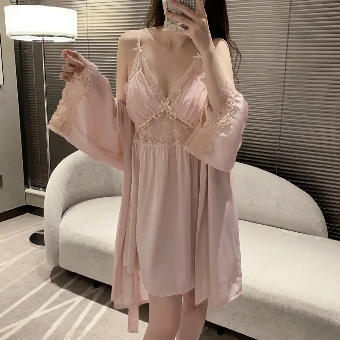 Women's Summer Silk Sexy Nightgown with Lace, High-End Feel, Camisole with Chest Pads, Sexy Nightdress, Thin Style, Spring and Summer Loungewear — feature 13