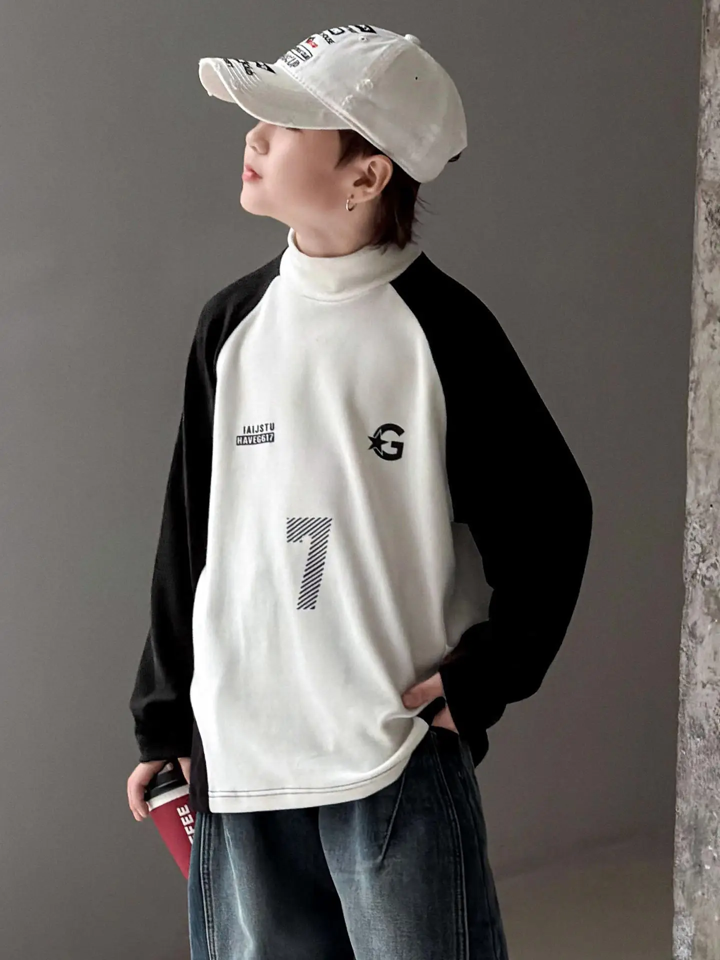 Boys Fleece Lined Base Layer Shirt White Black 7 - Image 3