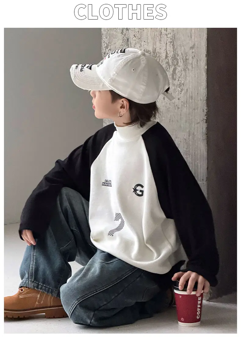 Boys Fleece Lined Base Layer Shirt White Black 7 — feature 12