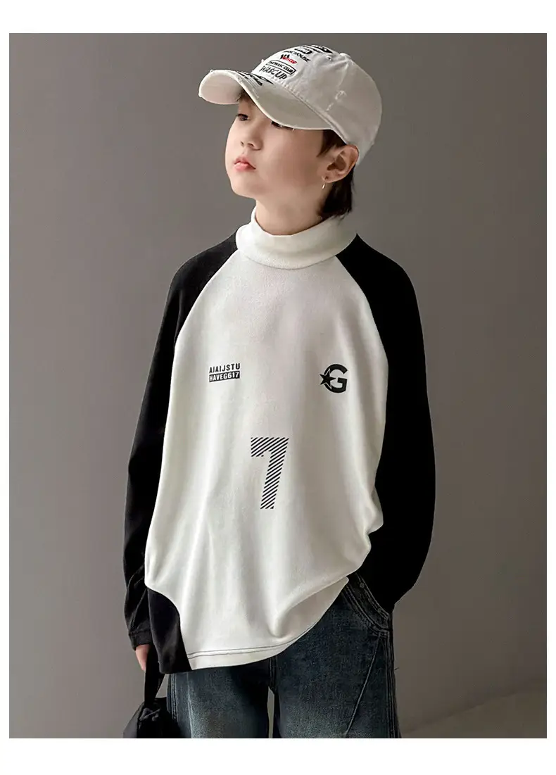 Boys Fleece Lined Base Layer Shirt White Black 7 — feature 13