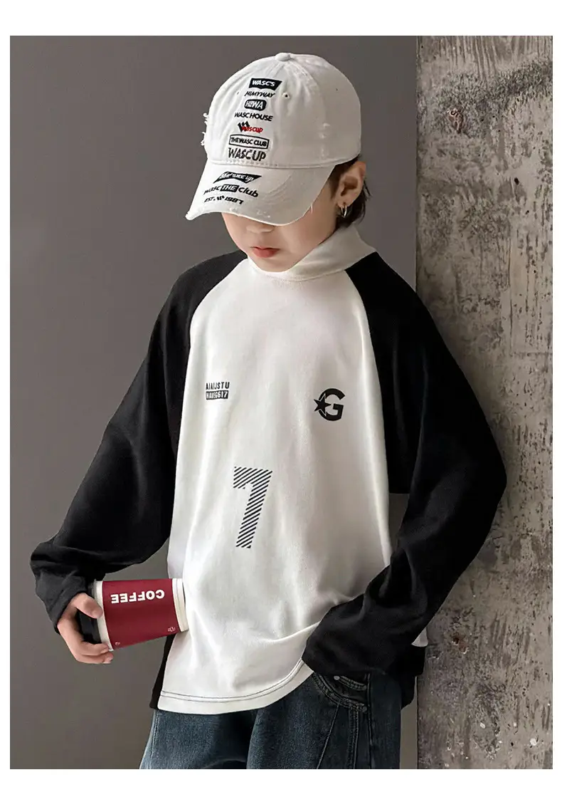 Boys Fleece Lined Base Layer Shirt White Black 7 — feature 15