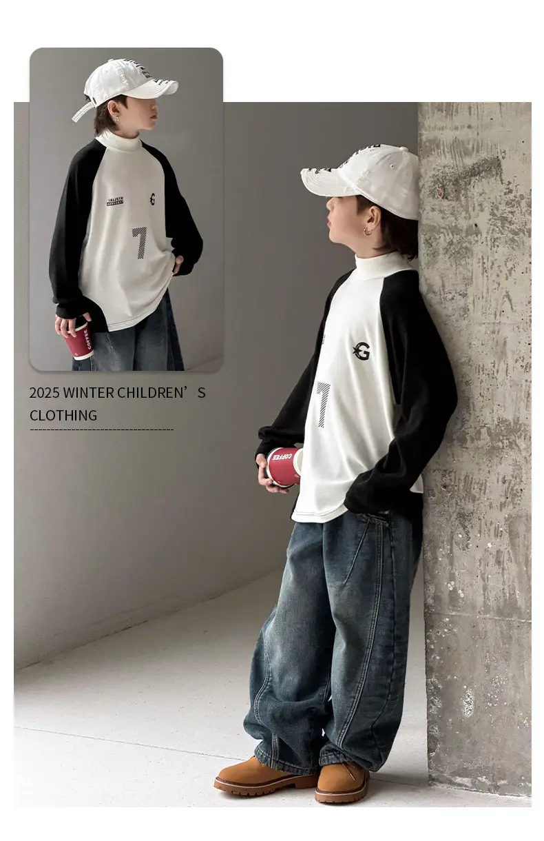 Boys Fleece Lined Base Layer Shirt White Black 7 — feature 3