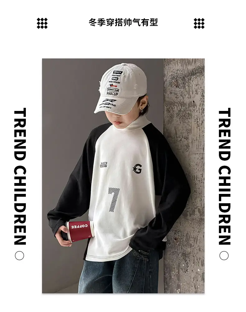 Boys Fleece Lined Base Layer Shirt White Black 7 — feature 4